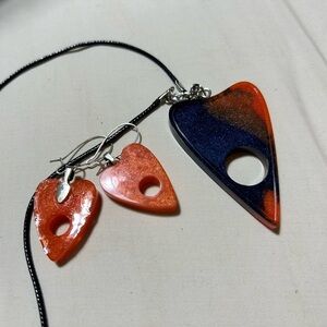 Planchette necklace and Earrings Set - handcrafted with resin- new